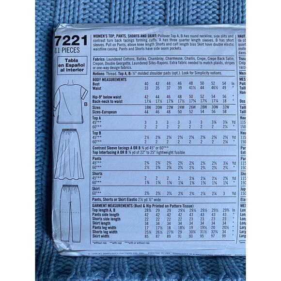 Simplicity 7221 Sewing pattern top skirt short pants size 18w-24w - Picture 4 of 5